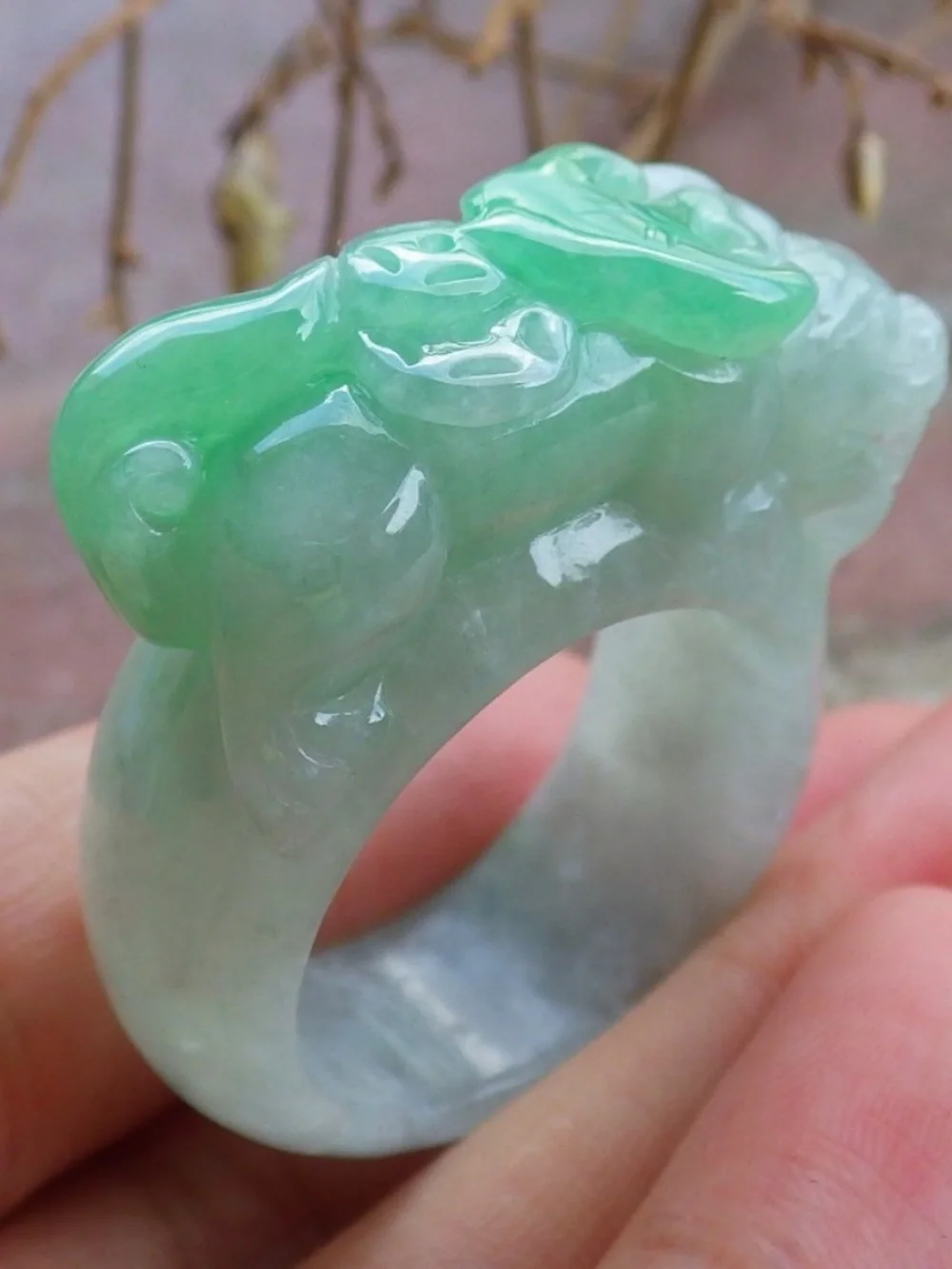 Certified Natural Myanmar Burma A JADE Jadeite Dragon Pi Xiu Ring US 12.75